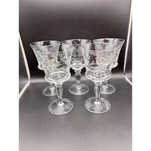 Set of 4 Vintage Etched Crystal Wine Glasses Elegant Stemware Cocktail READ